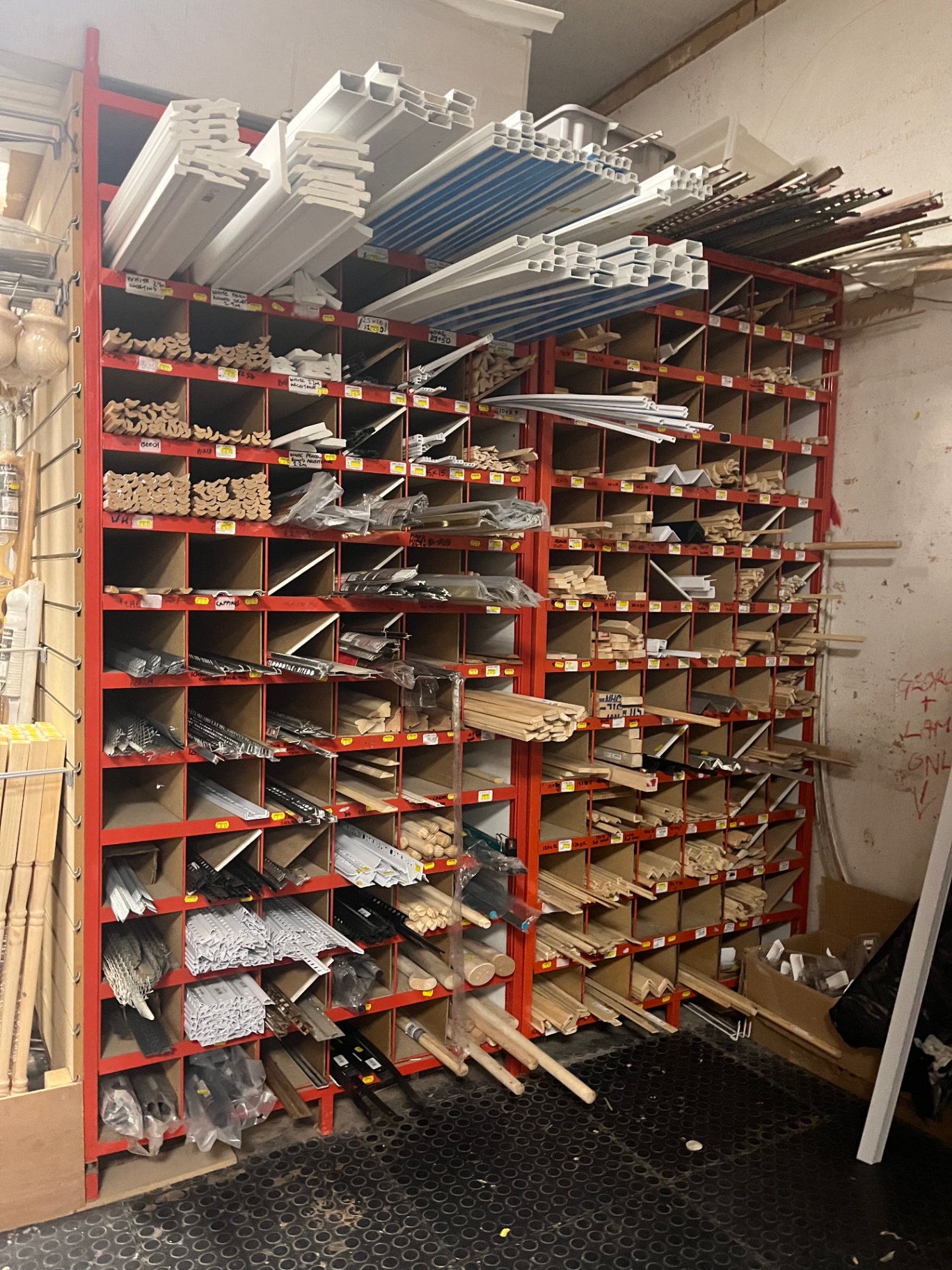 County DIY trim and mouldings storage racks in store