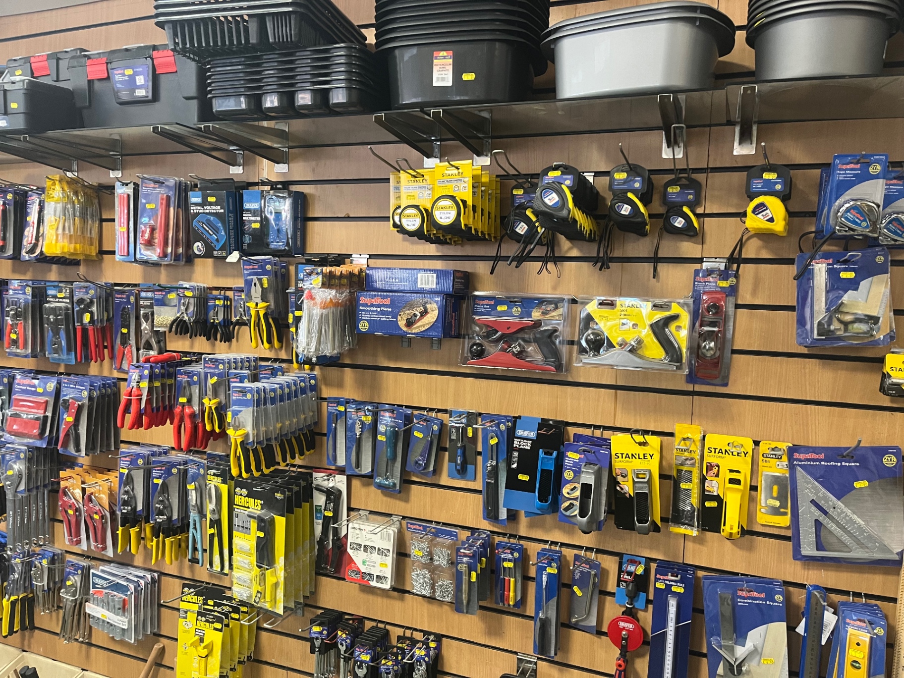 County DIY wall of hand tools and workshop accessories